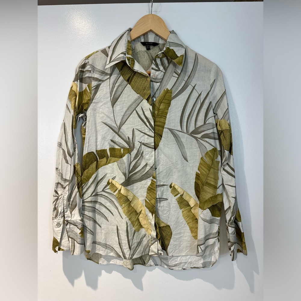 Massimo Dutti botanical/tropical print button up top, size XS